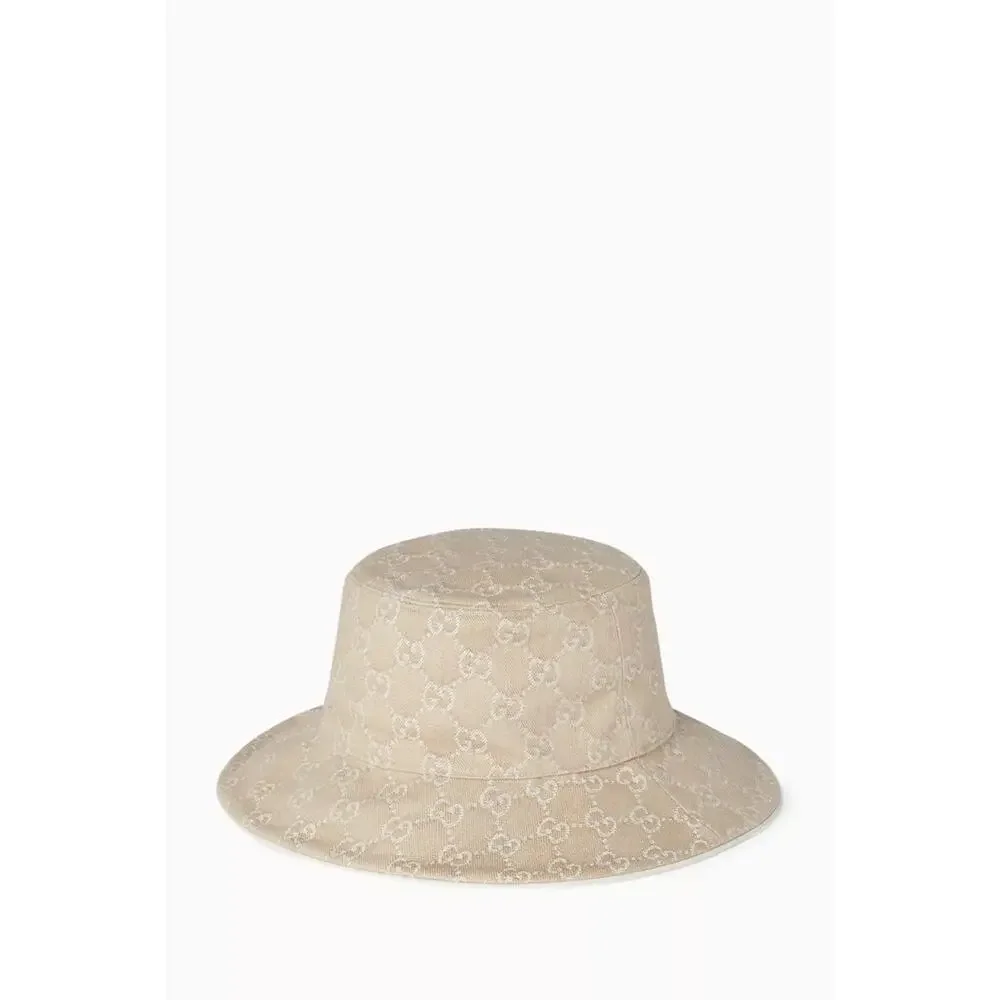 Gucci Denim Logo Horsebit GHW Bucket Hat in GG Canvas NWT Size Med 57 cm